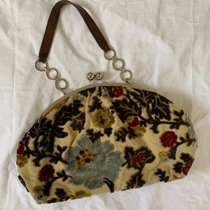 Glenda Gies Tan Multicolor Floral Tapestry Bag